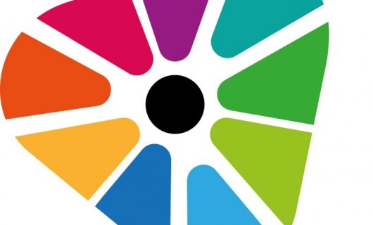 Logo der Jugendstrategie, Iris bestehend aus bunten Farben