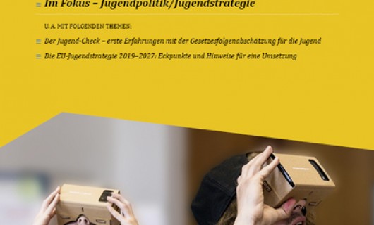 Bild der Publikation Forum Jugendhilfe, eine Frau und ein Mann schauen durch zwei virtuelle Brillen.